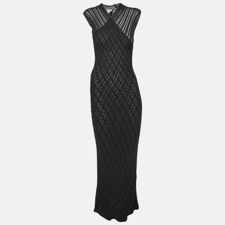 Pre Owned Celine Black Knit Viscose Blend Bandage Dress L