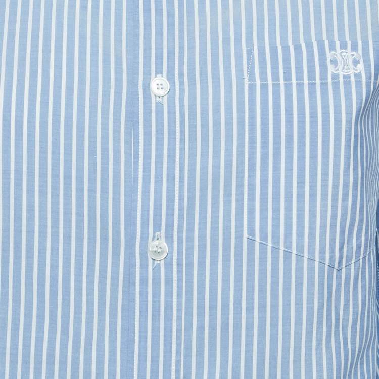 Pre Owned Celine Blue Striped Cotton Button Front Crop Shirt S