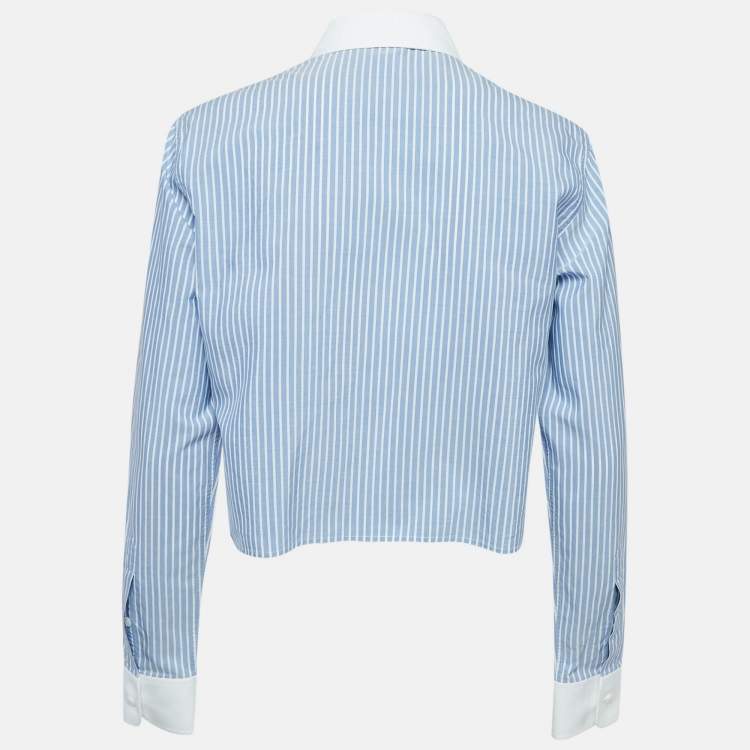 Pre Owned Celine Blue Striped Cotton Button Front Crop Shirt S