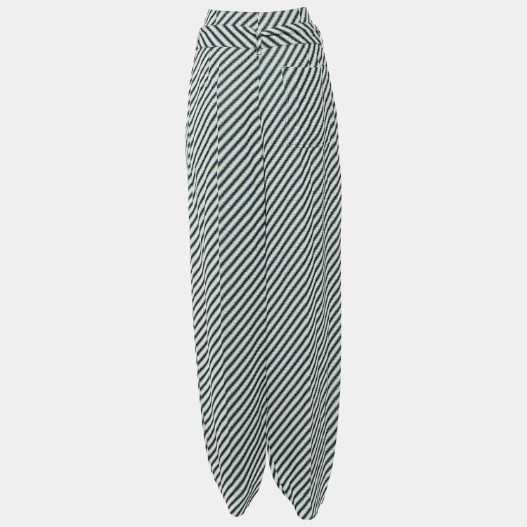 Pre Owned Celine Ecru/Black Diagonal Pattern Textured Pleated Trousers M