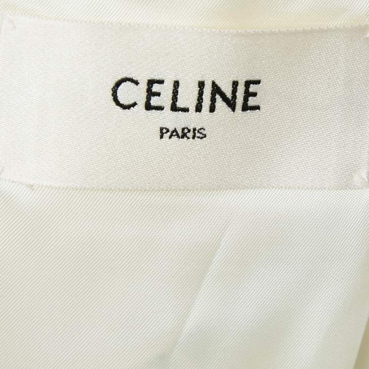 Pre Owned Celine Cream Striped Wool Double Breasted Blazer S