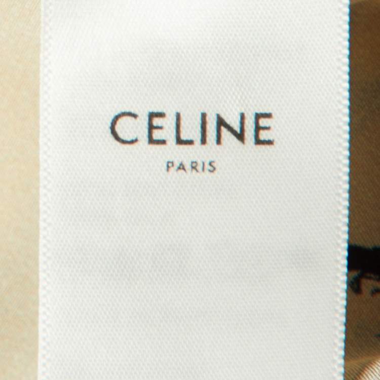 Pre Owned Celine Beige Logo Scribble Print Silk Hooded Blouse S