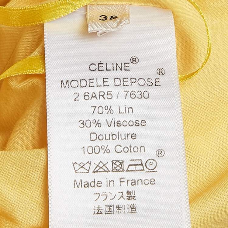 Pre Owned Celine Yellow Linen Blend Pleated Cut-Out Maxi Dress M
