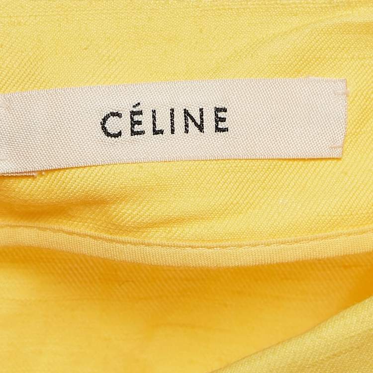 Pre Owned Celine Yellow Linen Blend Pleated Cut-Out Maxi Dress M