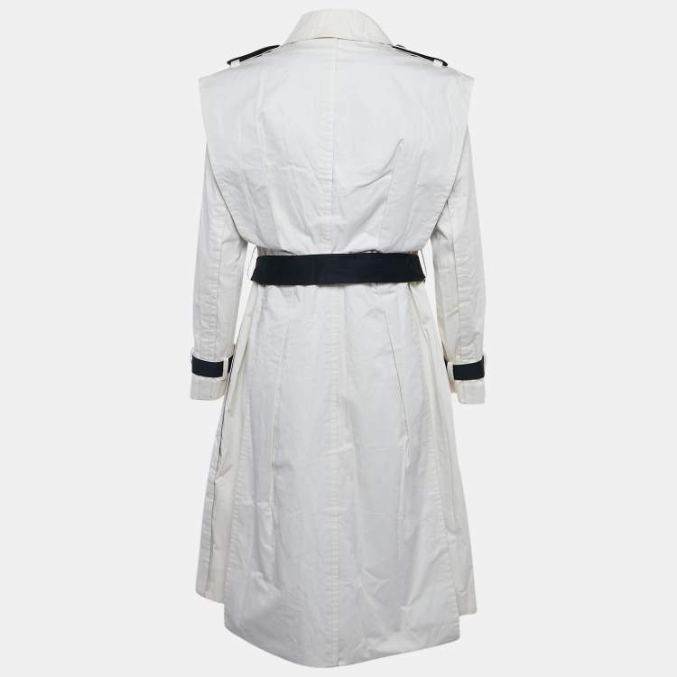 Pre Owned Celine White Cotton Blend Double Breasted Trench Coat L