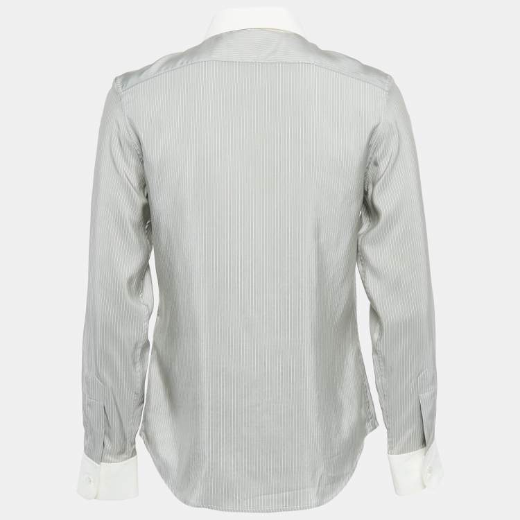 Pre Owned Celine Grey Striped Silk Button Front Shirt S 