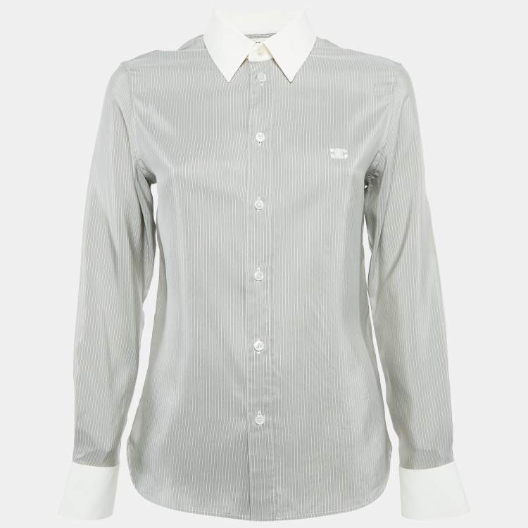 Pre Owned Celine Grey Striped Silk Button Front Shirt S 