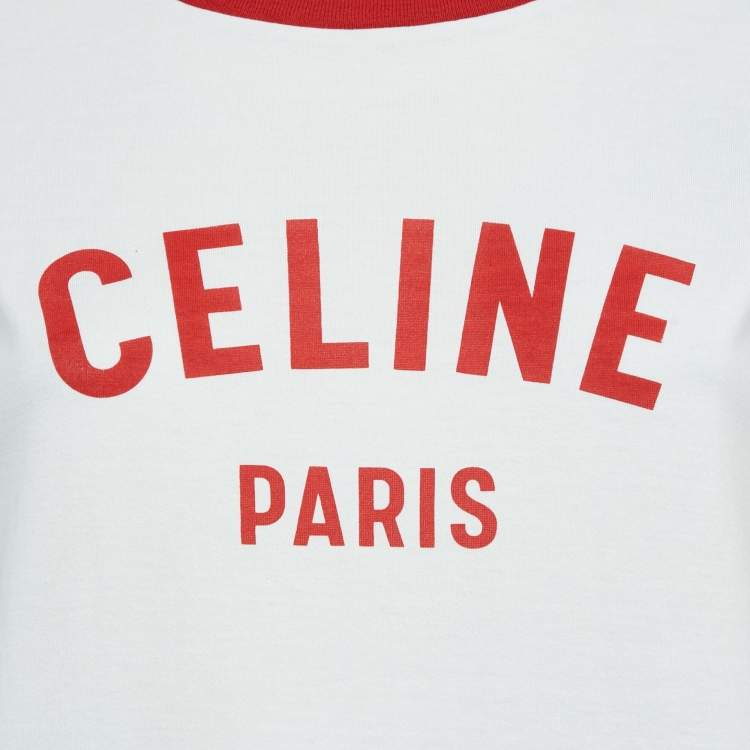 Pre Owned Celine White Logo Print Jersey T-Shirt S