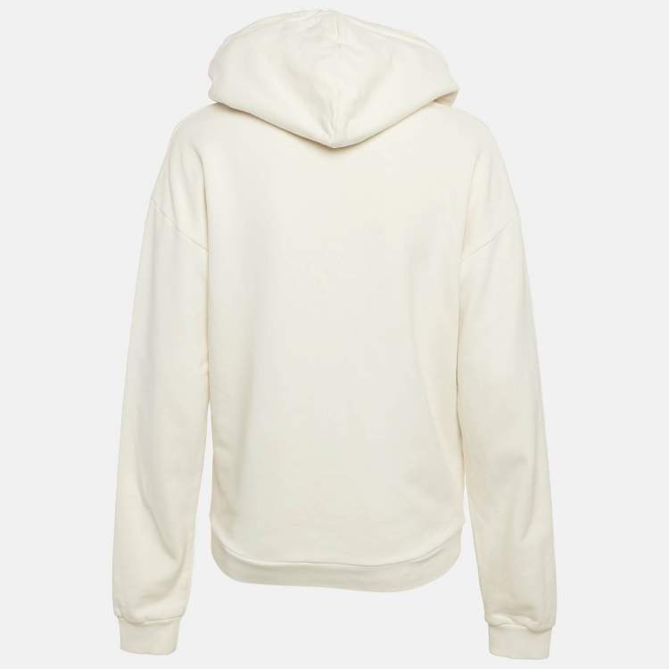 Pre Owned Celine Off-White Logo Print Cotton Knit Hoodie XS