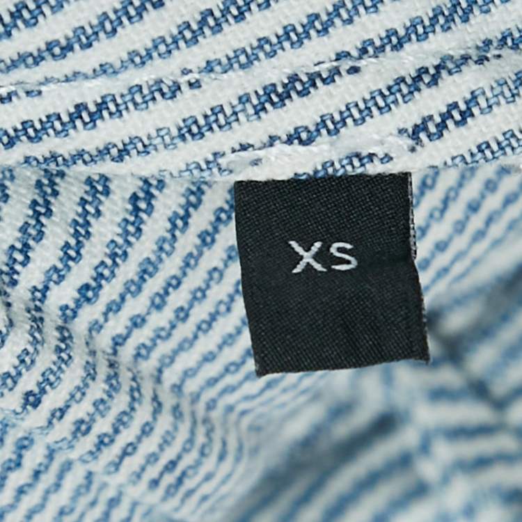 Pre Owned Celine Blue/White Stripe Cotton Button Front Belted Trapeze Mini Dress XS