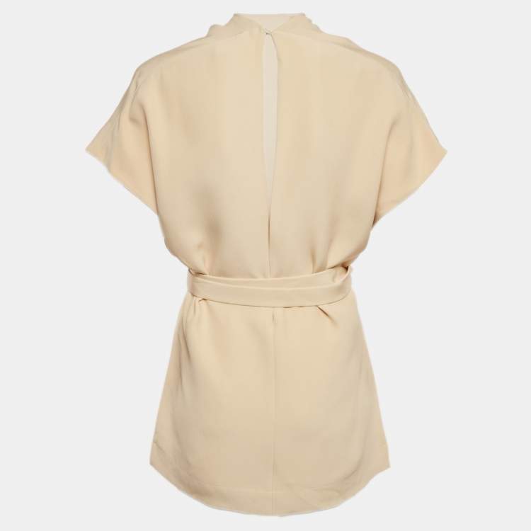Pre Owned Celine Cream Silk Tie-Up Detail Mini Dress M