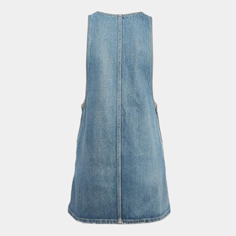 Pre Owned Celine Blue Washed Denim Mini Dungaree Dress XS