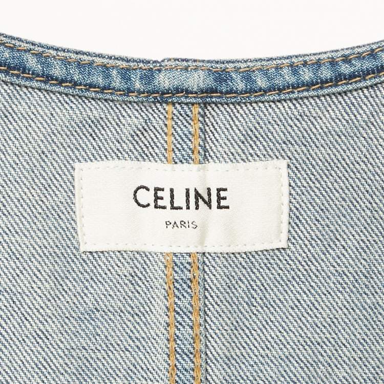 Pre Owned Celine Blue Washed Denim Mini Dungaree Dress XS