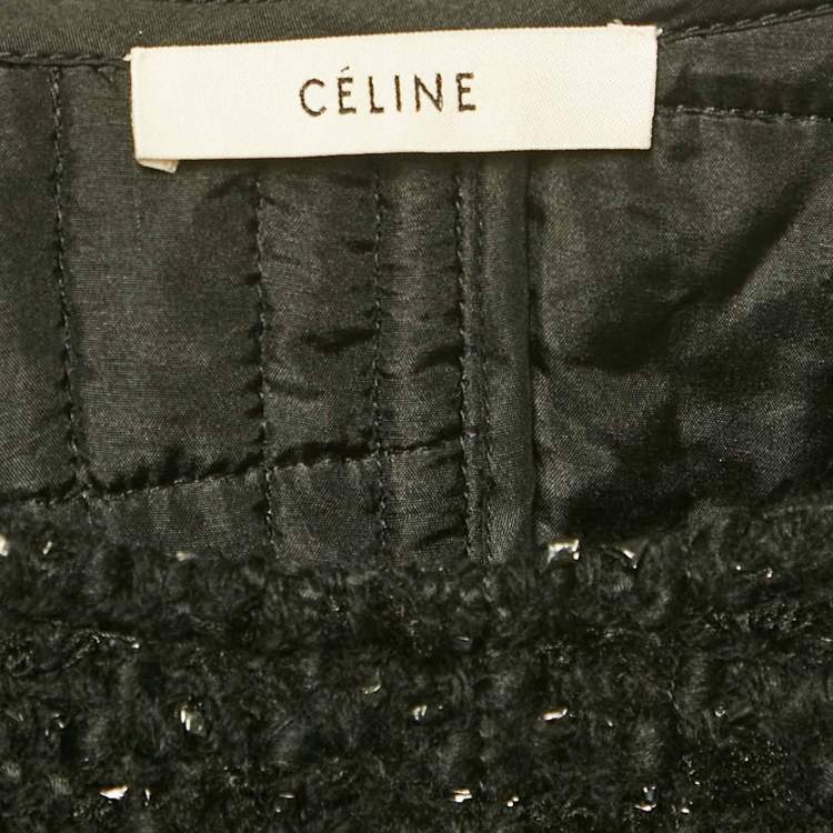 Pre Owned Celine Black Wool Blend Tweed Cape M