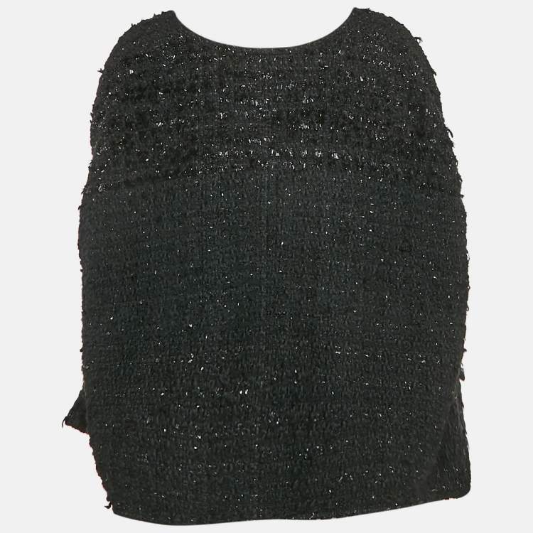 Pre Owned Celine Black Wool Blend Tweed Cape M