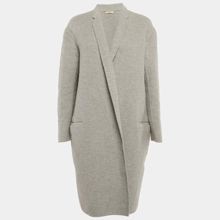 Pre Owned Celine Grey Cashmere Open Front Long Coat S