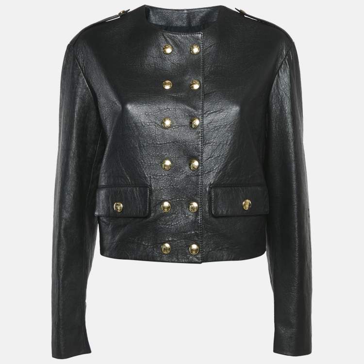 Pre Owned Celine Black Leather Doble Breasted Jacket S
