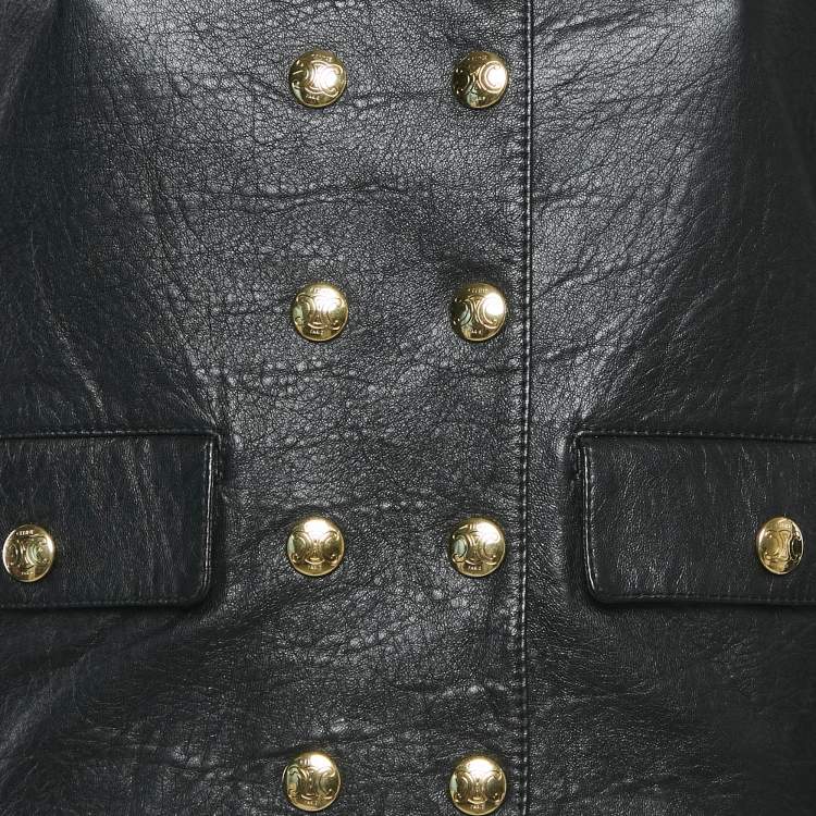 Pre Owned Celine Black Leather Doble Breasted Jacket S