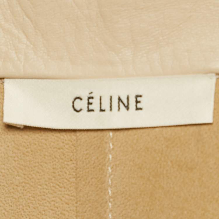 Pre Owned Celine Beige Leather Drawstring Detail Coat S