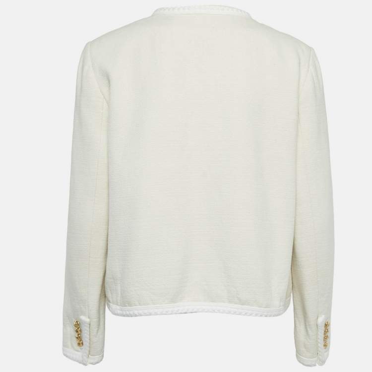 Pre Owned Celine Off-White Silk Braid Trim Detail Open Front Jacket M