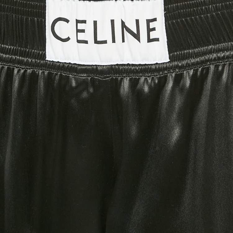 مملوكة مسبقًا Celine Black Satin Silk Blend Boxing Trousers M