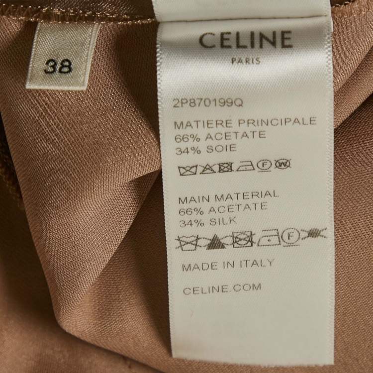 Pre Owned Celine Metallic Beige Satin Logo Applique Detail Side Trimmed Trousers M