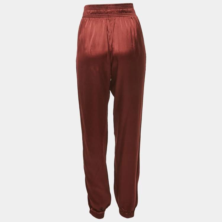 Pre Owned Celine Burgundy Satin High Waist Trousers S