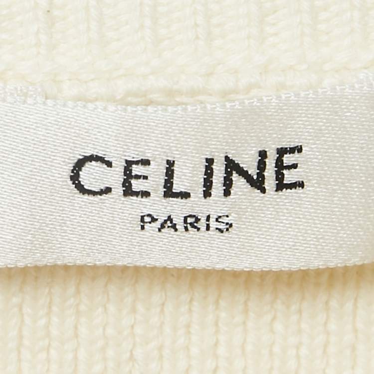 Pre Owned Celine Striped Cotton Rib Knit Cropped Sweater S