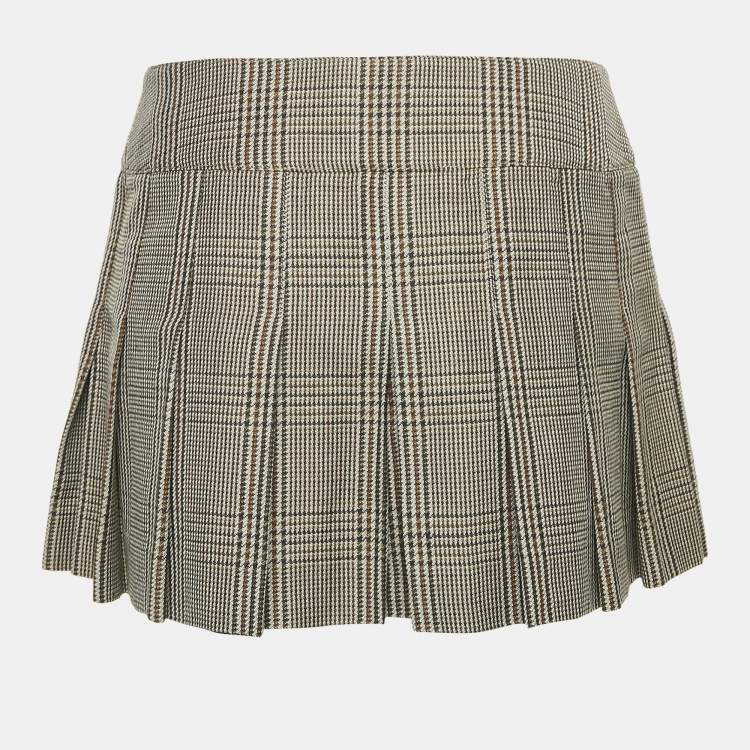 Pre Owned Celine Brown Checks Linen Pleated Bandeau Mini Skirt S
