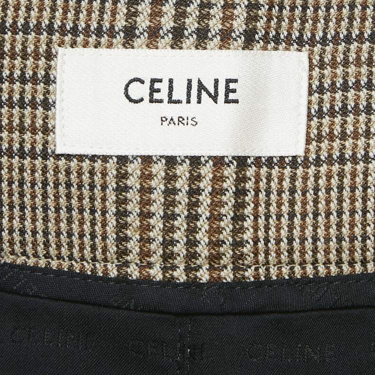 Pre Owned Celine Brown Checks Linen Pleated Bandeau Mini Skirt S
