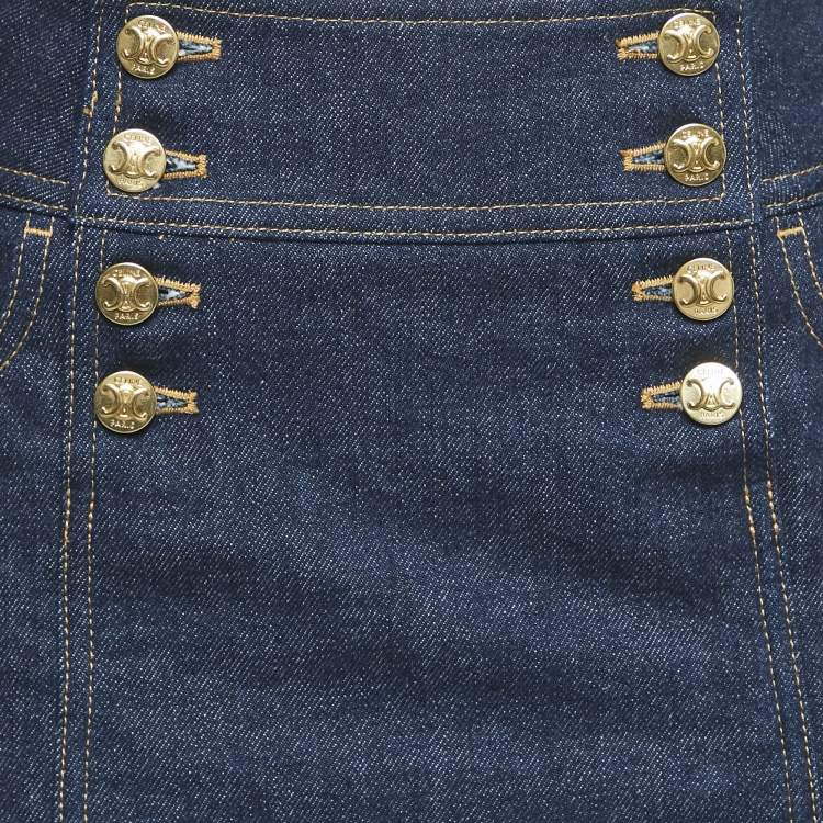 Pre Owned Celine Blue Wash Denim Trapeze Mini Skirt S Waist 25"