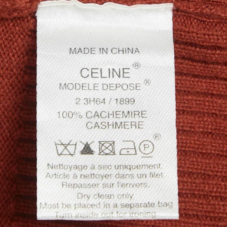 Pre Owned Celine Orange Cashmere Knit Turtle Neck Top M