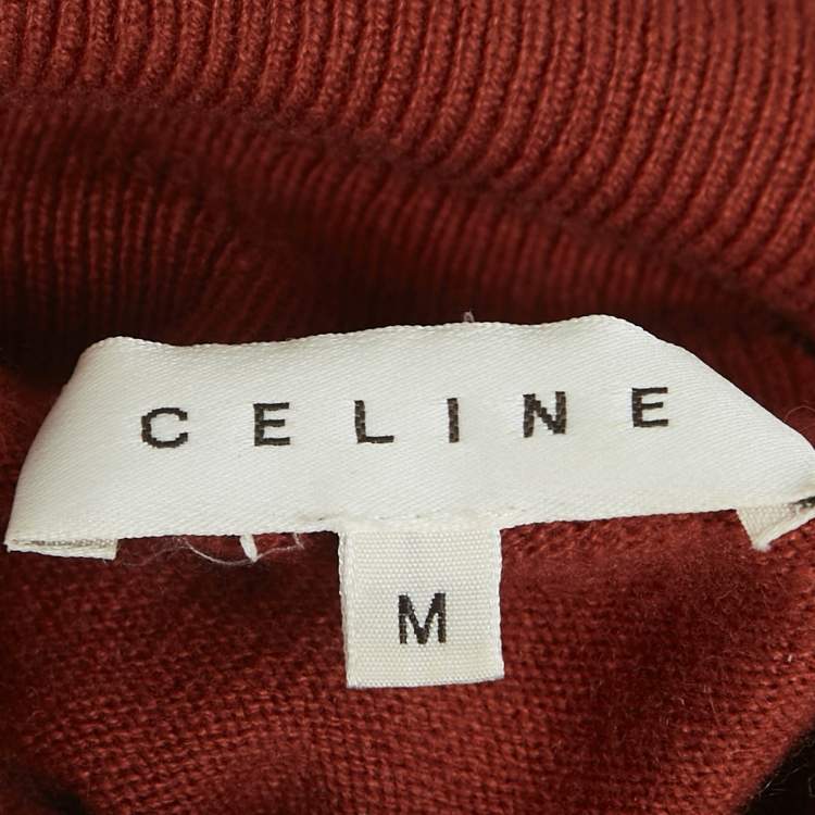 Pre Owned Celine Orange Cashmere Knit Turtle Neck Top M