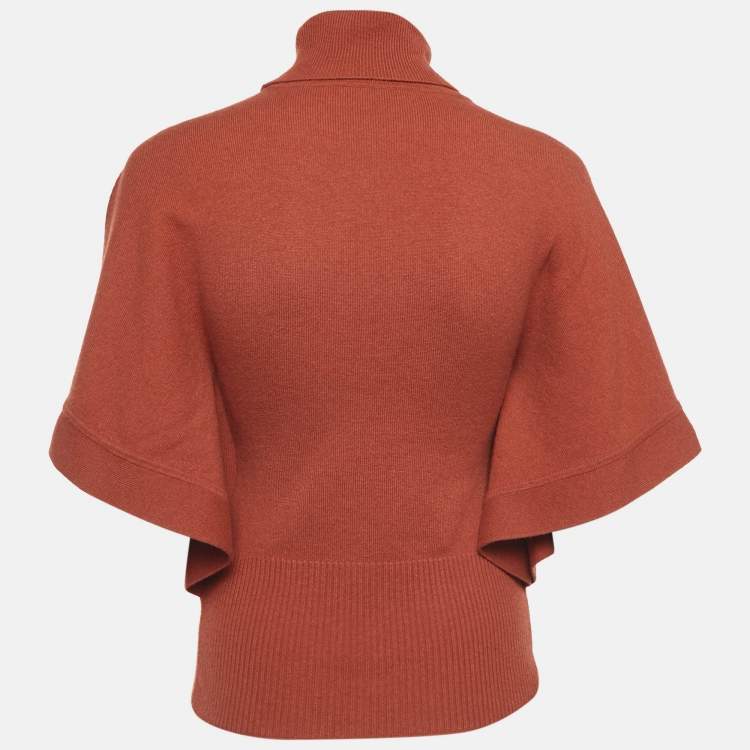 Pre Owned Celine Orange Cashmere Knit Turtle Neck Top M