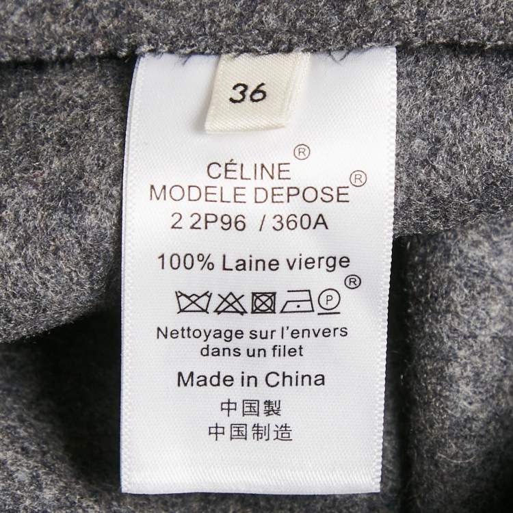 Pre Owned Celine Grey Wool Asymmetric Wrap Pencil Skirt S