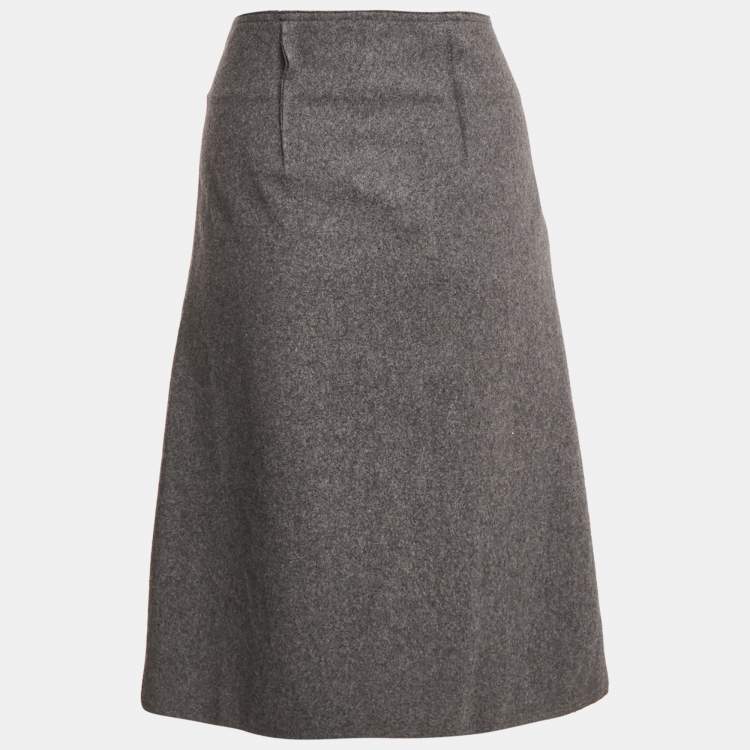 Pre Owned Celine Grey Wool Asymmetric Wrap Pencil Skirt S
