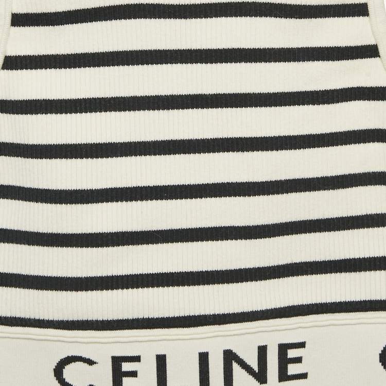 Pre Owned Celine White/Black Striped Rib Knit Tank Crop Top XS
