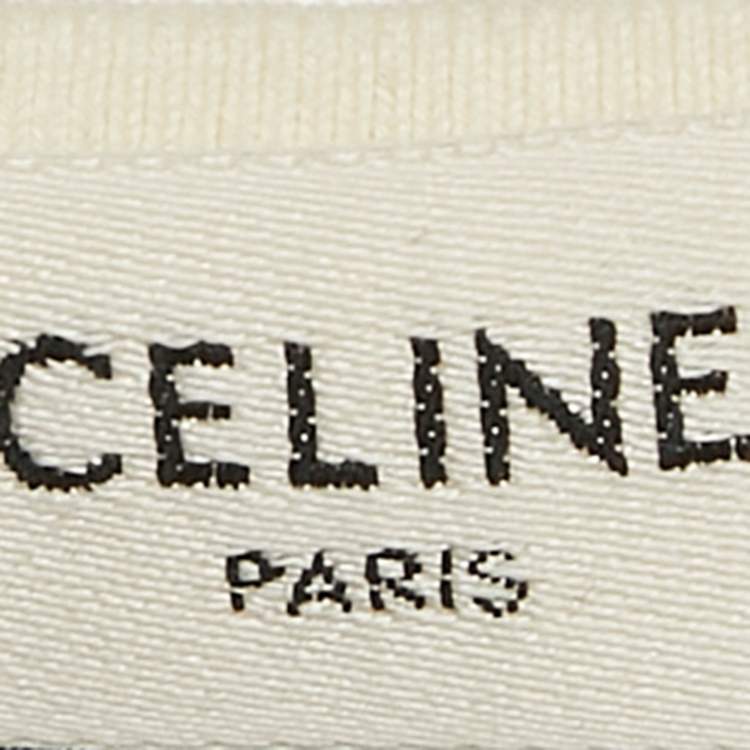 Pre Owned Celine White Striped Stretch Knit Crop Top S