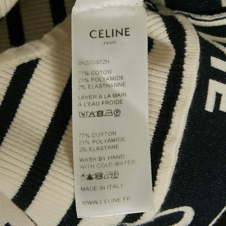 Pre Owned Celine White Striped Stretch Knit Crop Top S