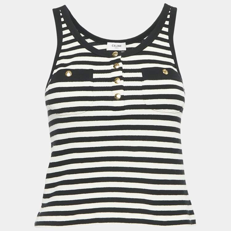 Pre Owned Celine Black Rib Knit Marinière Tank Top XS