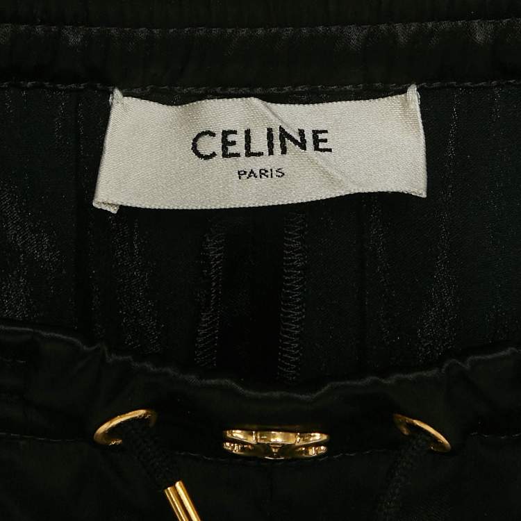 Pre Owned Celine Black Flowing Satin Triomphe Jogging Pants S