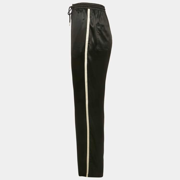 Pre Owned Celine Black Flowing Satin Triomphe Jogging Pants S