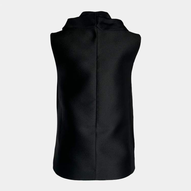 Pre Owned Celine Black Sleeveless Top with Ruffled Collar