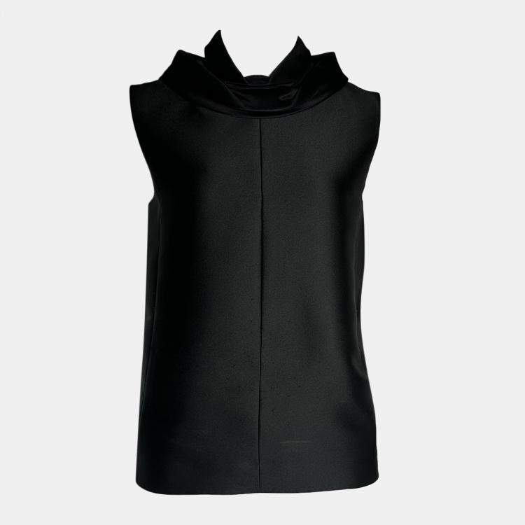 Pre Owned Celine Black Sleeveless Top with Ruffled Collar