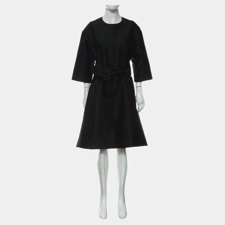 Pre Owned Celine Black Wool & Silk Belted Dress FR Women 42