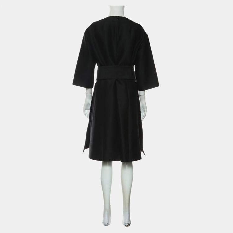 Pre Owned Celine Black Wool & Silk Belted Dress FR Women 42