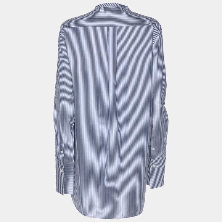 Pre Owned Celine Blue/White Striped Cotton Button Front Shirt M