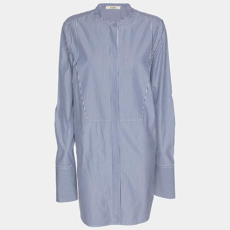 Pre Owned Celine Blue/White Striped Cotton Button Front Shirt M