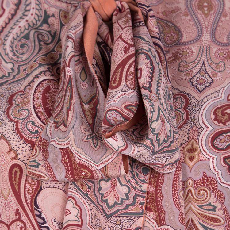 Pre Owned Celine Multicolor Printed Mulberry Silk Neck Tie Detail Long Sleeve High Low Tunic M