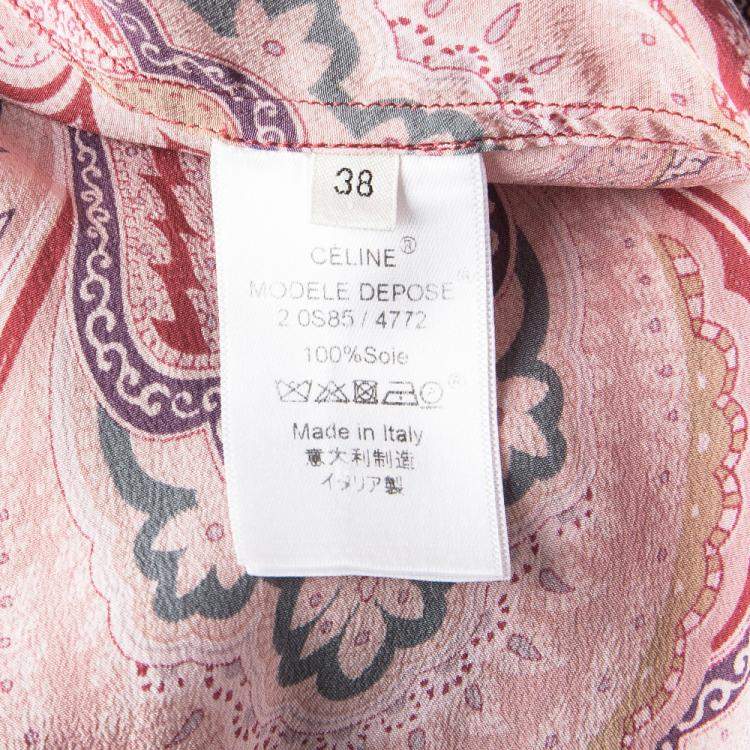 Pre Owned Celine Multicolor Printed Mulberry Silk Neck Tie Detail Long Sleeve High Low Tunic M